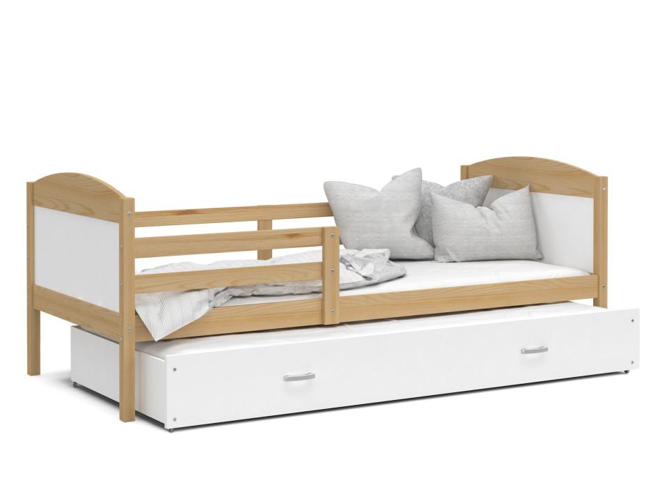 Detská posteľ s prístelkou MATTEO 2 - 190x80 cm - biela / borovica