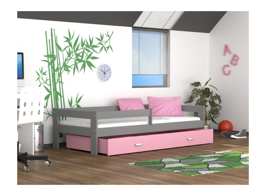 Detská posteľ so zásuvkou HUGO V - 160x80 cm - ružovo-šedá