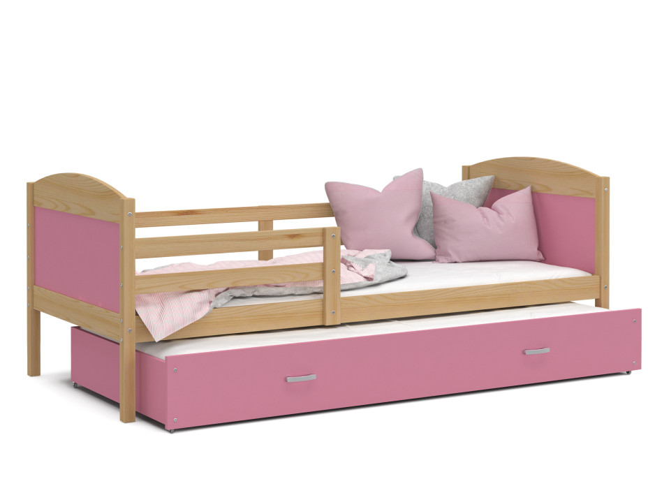 Detská posteľ s prístelkou MATTEO 2 - 190x80 cm - ružová / borovica