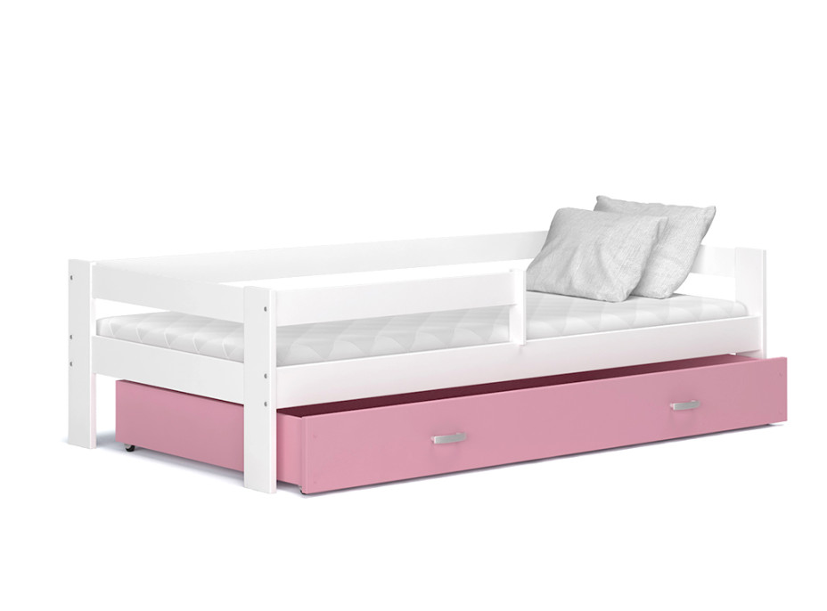 Detská posteľ so zásuvkou HUGO V - 190x80 cm - ružovo-biela