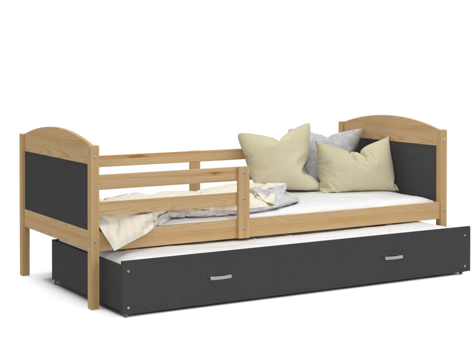 Detská posteľ s prístelkou MATTEO 2 - 200x90 cm - sivá / borovica