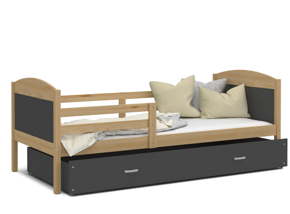 Detská posteľ so zásuvkou MATTEO - 200x90 cm - sivá / borovica
