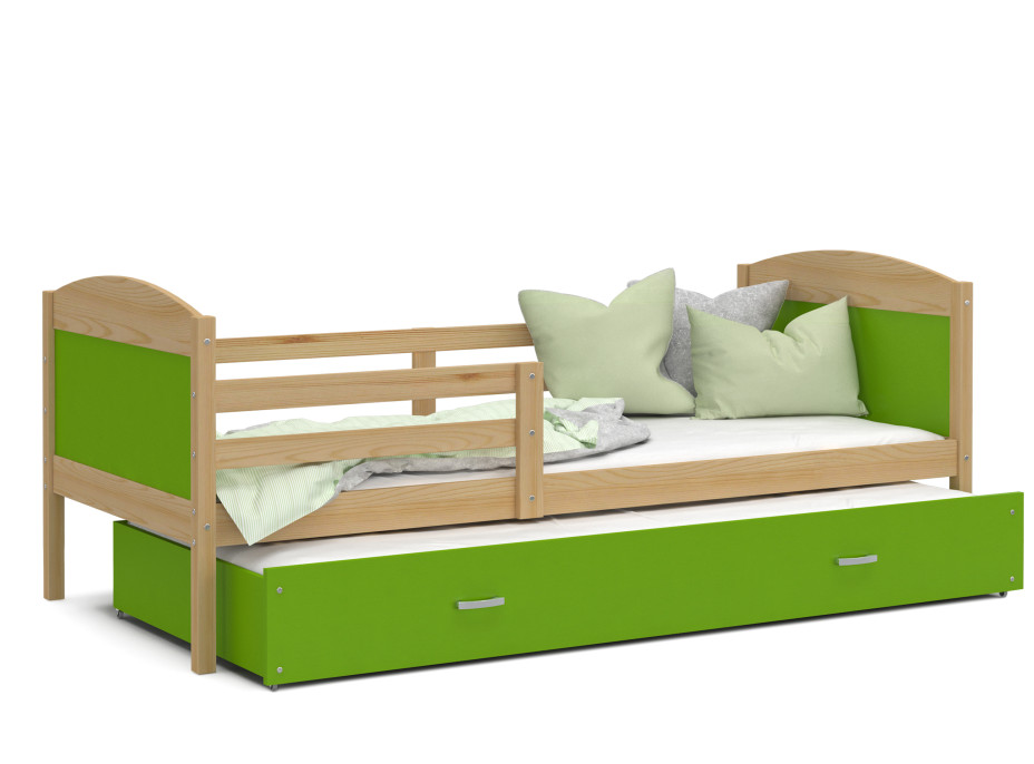 Detská posteľ s prístelkou MATTEO 2 - 200x90 cm - zelená / borovica