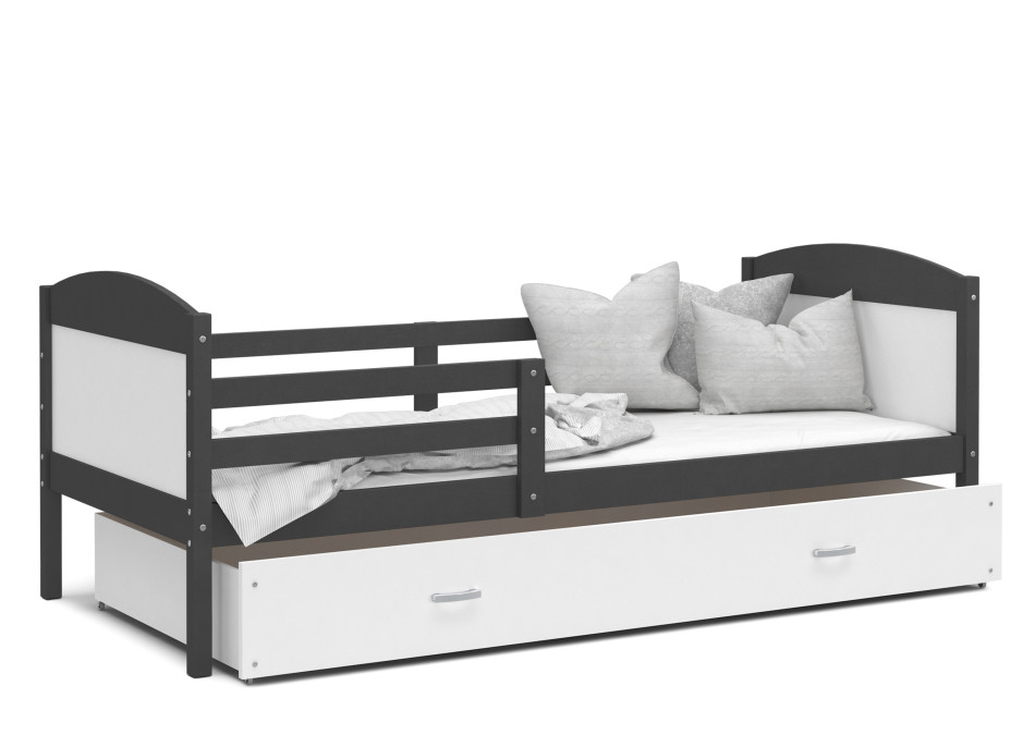 Detská posteľ so zásuvkou MATTEO - 190x80 cm - bielo-šedá