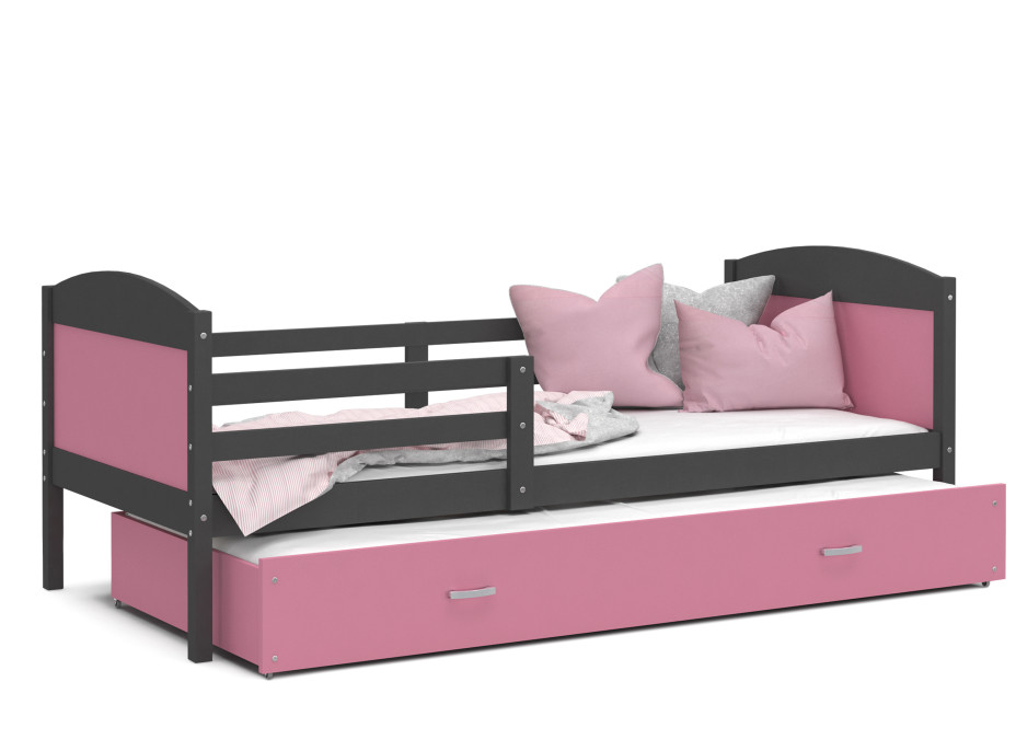 Detská posteľ s prístelkou MATTEO 2 - 200x90 cm - ružovo-šedá