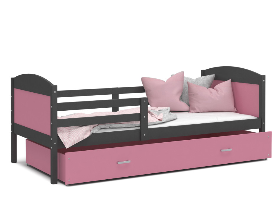 Detská posteľ so zásuvkou MATTEO - 190x80 cm - ružovo-šedá