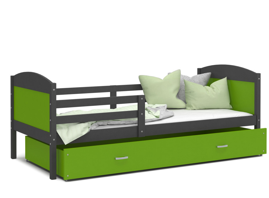 Detská posteľ so zásuvkou MATTEO - 160x80 cm - zeleno-šedá