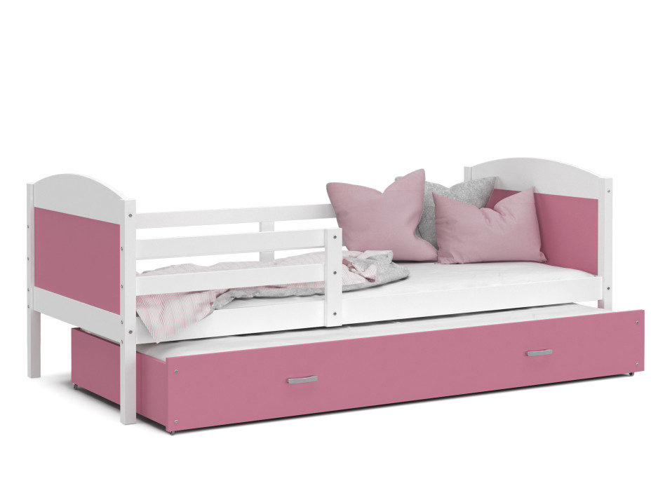 Detská posteľ s prístelkou MATTEO 2 - 200x90 cm - ružovo-biela