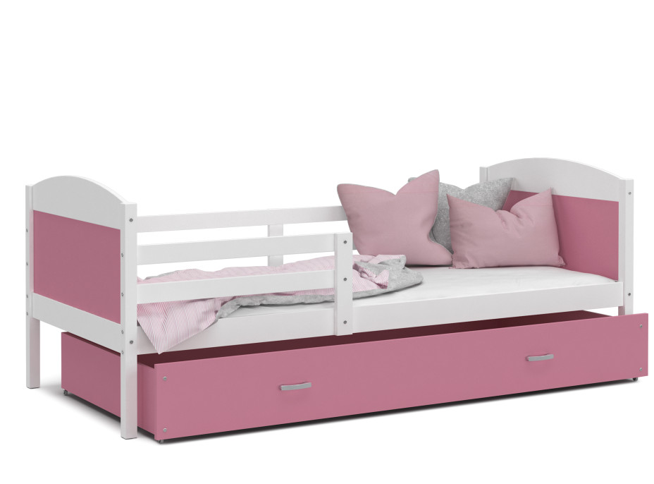 Detská posteľ so zásuvkou MATTEO - 190x80 cm - ružovo-biela