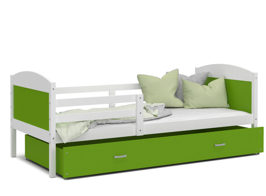 Detská posteľ so zásuvkou MATTEO - 160x80 cm - zeleno-biela