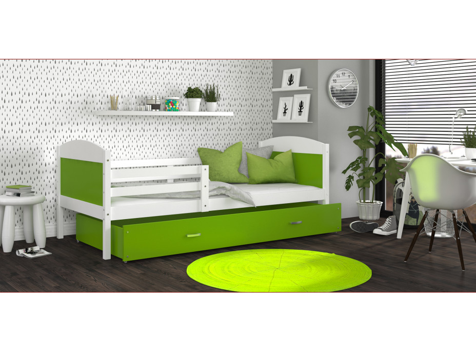 Detská posteľ so zásuvkou MATTEO - 190x80 cm - zeleno-biela