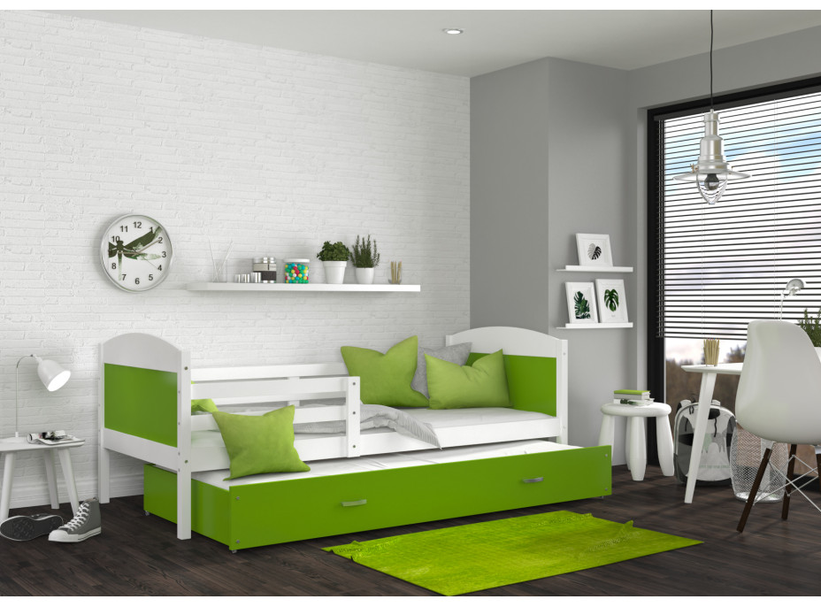 Detská posteľ s prístelkou MATTEO 2 - 200x90 cm - zeleno-biela