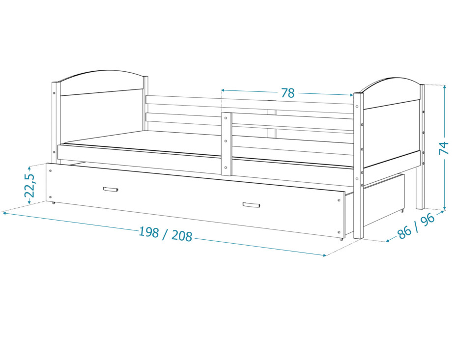 Detská posteľ s prístelkou MATTEO 2 - 200x90 cm - modro-biela