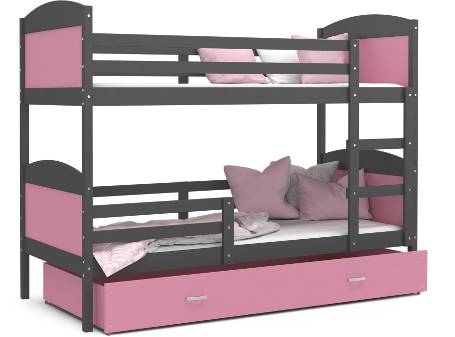 Detská poschodová posteľ so zásuvkou MATTEO - 200x90 cm - ružovo-šedá