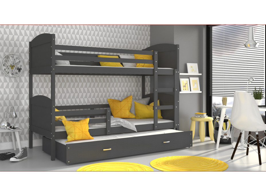 Detská poschodová posteľ s prístelkou MATTEO - 190x80 cm - šedá
