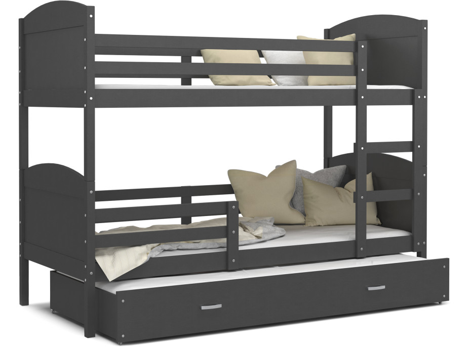Detská poschodová posteľ s prístelkou MATTEO - 200x90 cm - šedá