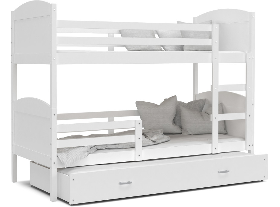 Detská poschodová posteľ s prístelkou MATTEO - 200x90 cm - biela