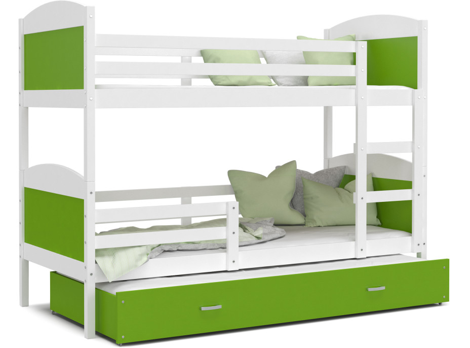 Detská poschodová posteľ s prístelkou MATTEO - 190x80 cm - zeleno-biela