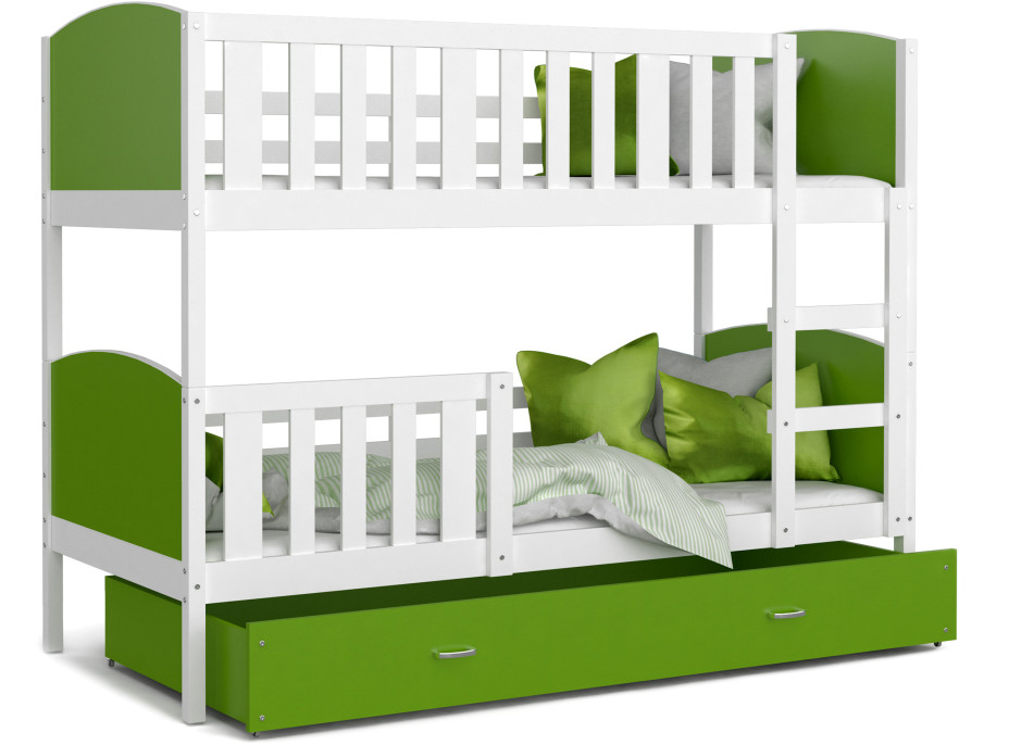 Detská poschodová posteľ so zásuvkou TAMI Q - 160x80 cm - zeleno-biela