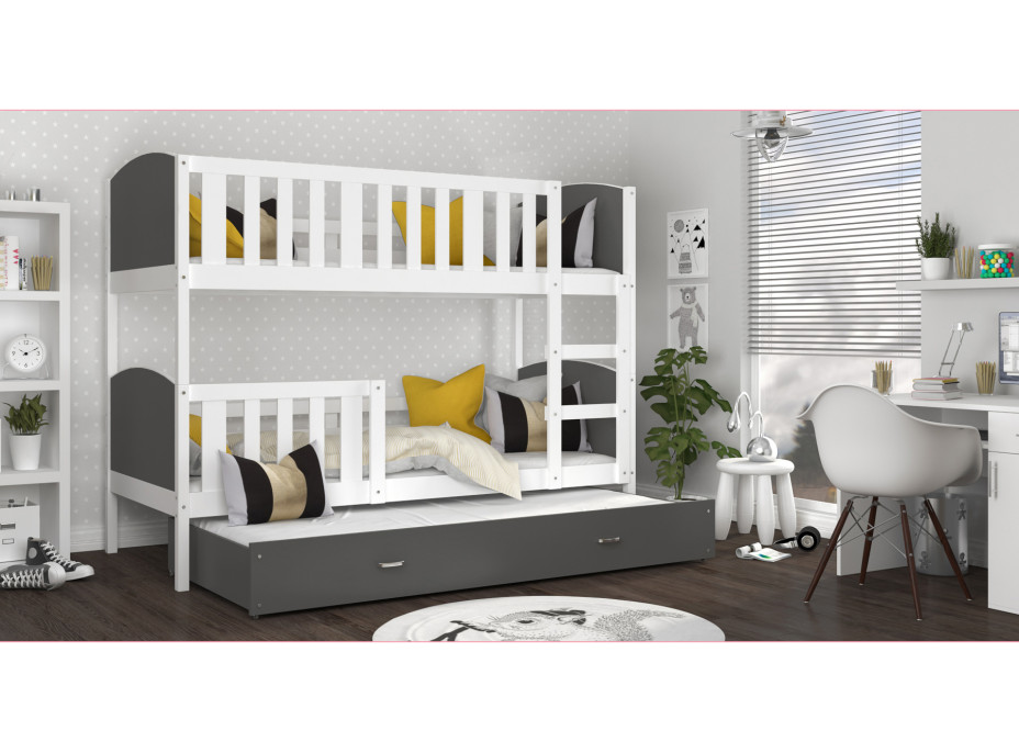 Detská poschodová posteľ s prístelkou TAMI Q - 190x80 cm - šedo-biela