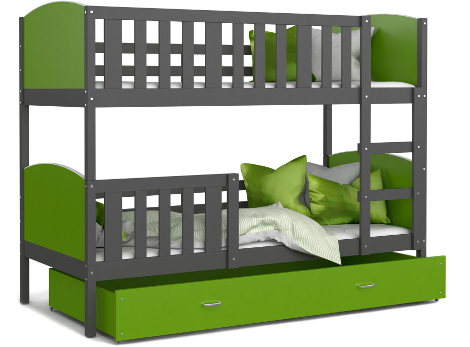 Detská poschodová posteľ so zásuvkou TAMI Q - 190x80 cm - zeleno-šedá