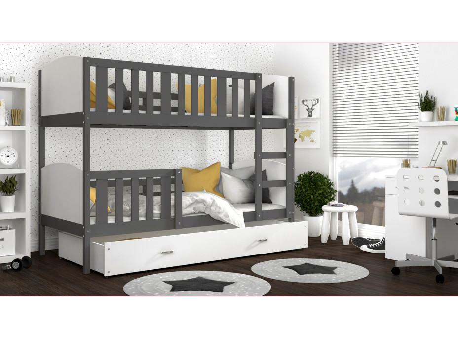 Detská poschodová posteľ so zásuvkou TAMI Q - 160x80 cm - bielo-šedá