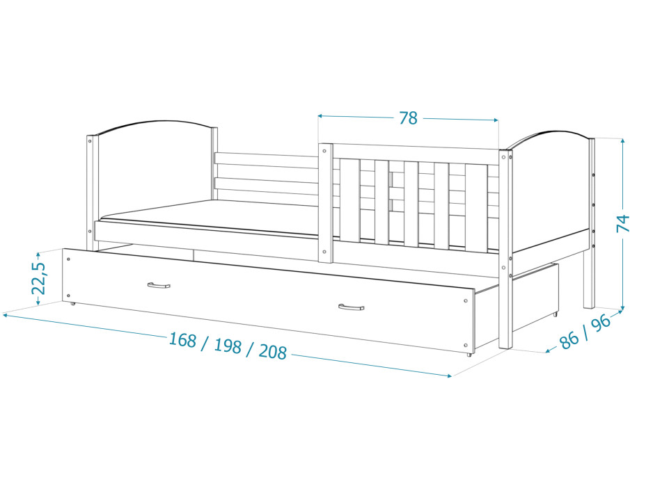 Detská posteľ so zásuvkou TAMI R - 160x80 cm - modro-biela