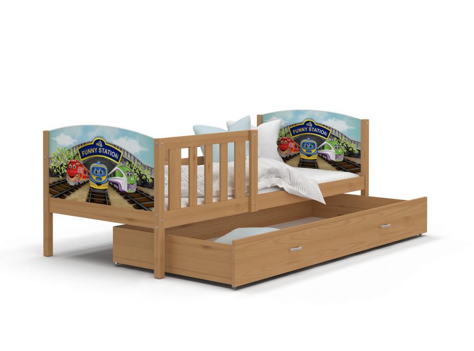 Detská posteľ so zásuvkou TAMI R - 160x80 cm - MAŠINKA TOMÁŠ - borovica