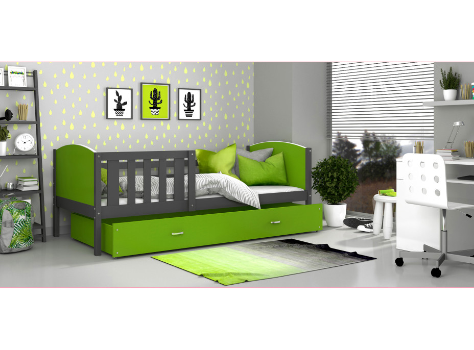Detská posteľ so zásuvkou TAMI R - 190x80 cm - zeleno-šedá