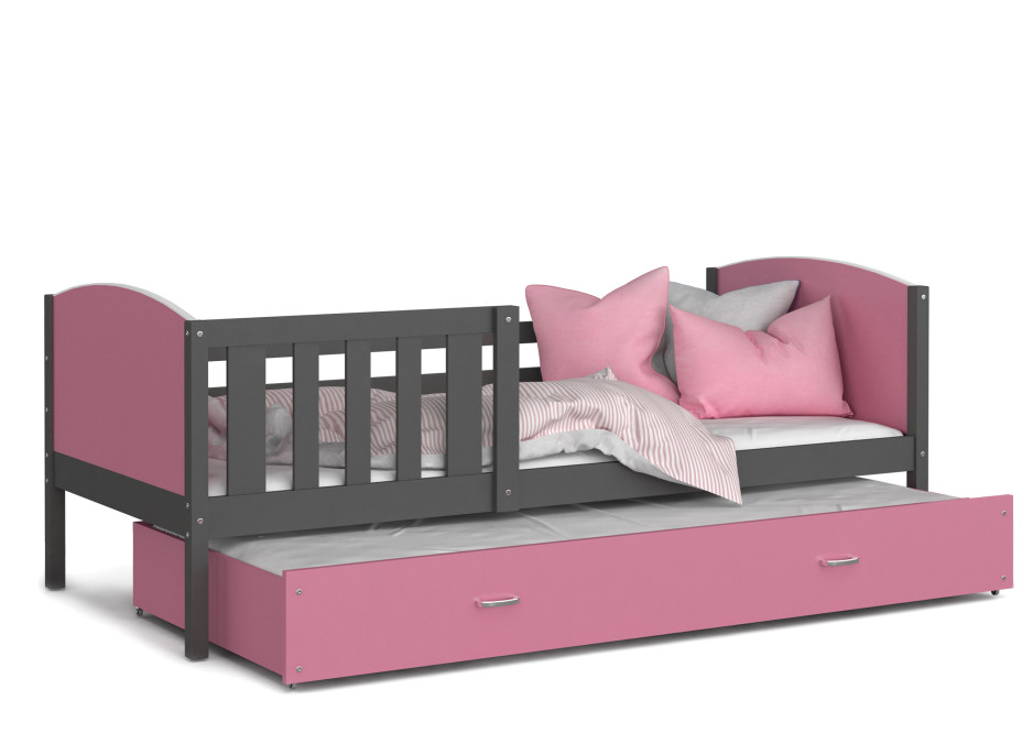 Detská posteľ s prístelkou TAMI R2 - 200x90 cm - ružovo-šedá