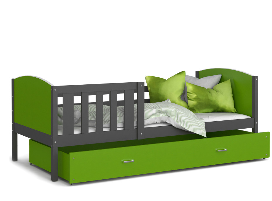 Detská posteľ so zásuvkou TAMI R - 160x80 cm - zeleno-šedá