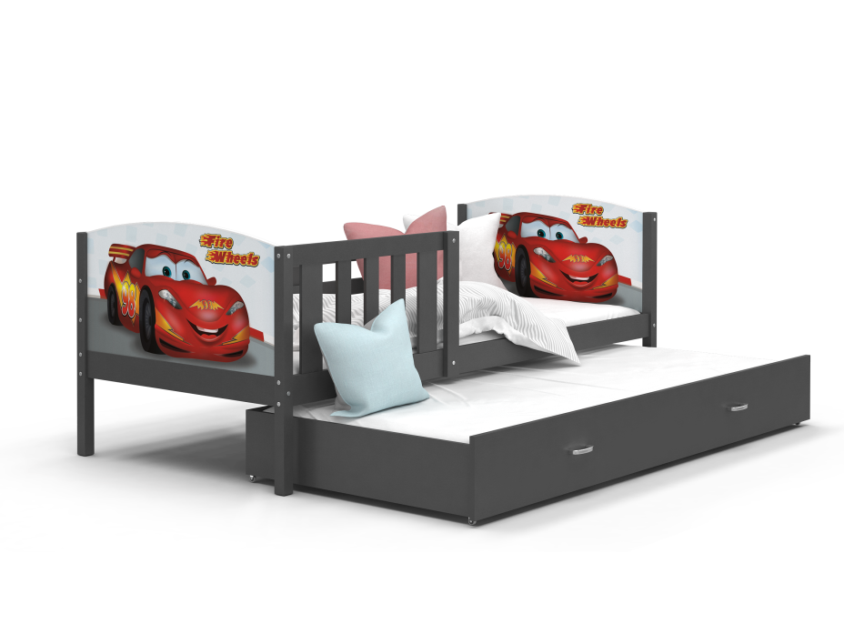 Detská posteľ s prístelkou TAMI R2 - 190x80 cm - BLESK MCQUEEN - šedá