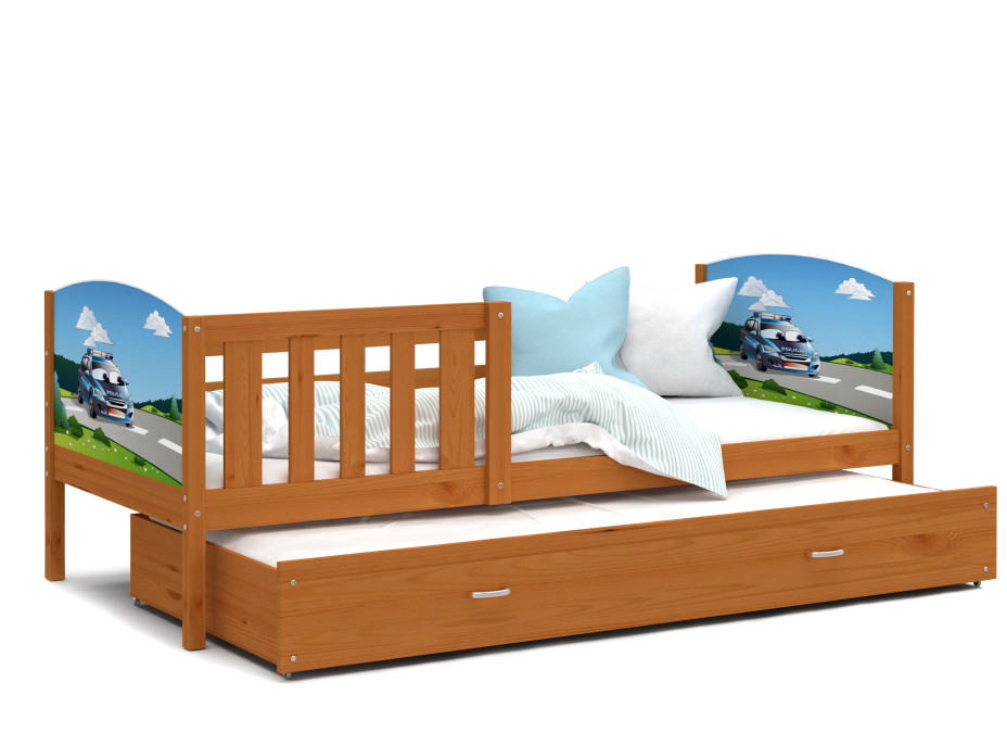 Detská posteľ s prístelkou TAMI R2 - 200x90 cm - POLÍCIA - dekor jelša