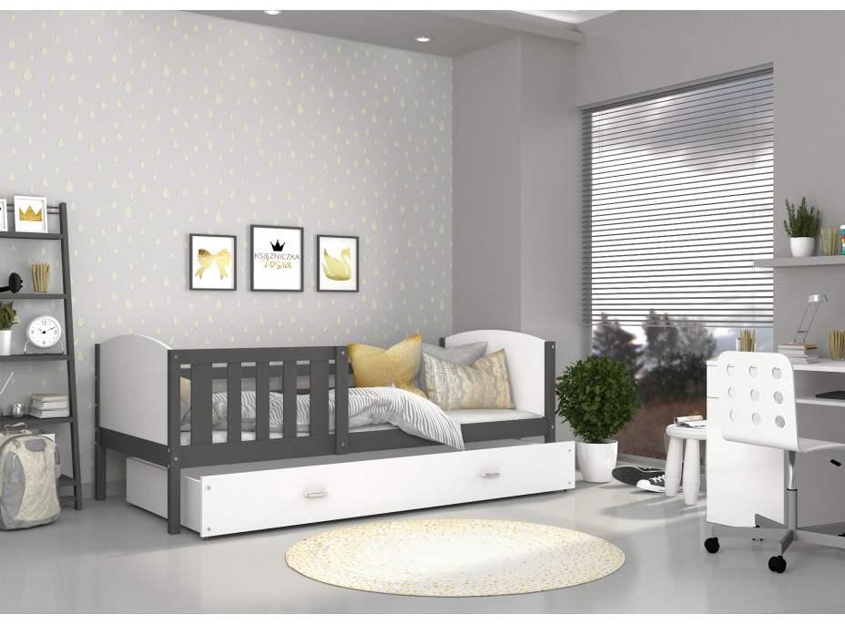 Detská posteľ so zásuvkou TAMI R - 200x90 cm - bielo-šedá