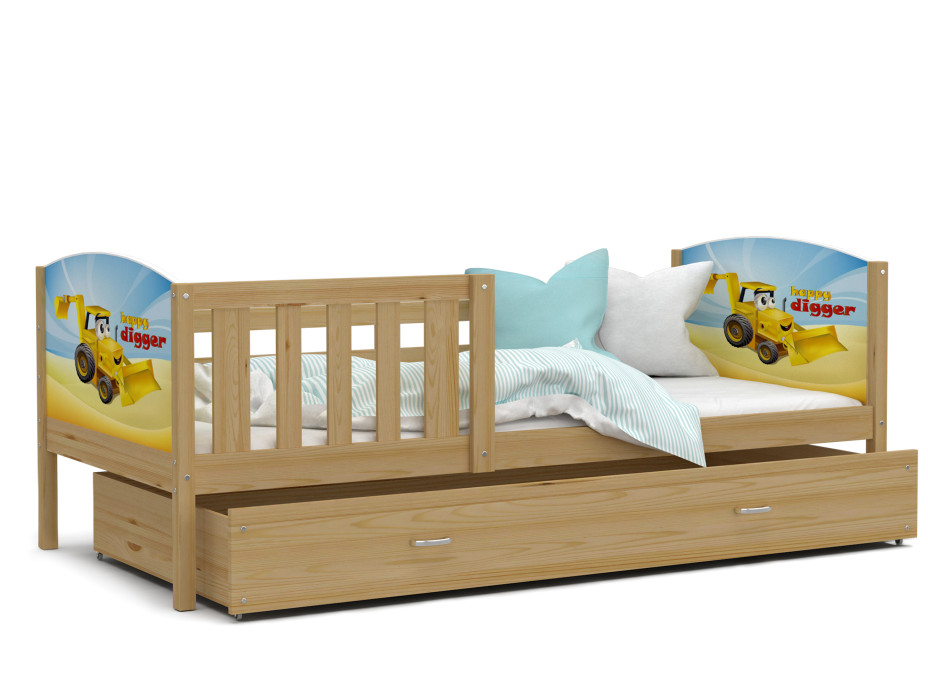 Detská posteľ so zásuvkou TAMI R - 200x90 cm - BAGR - borovica