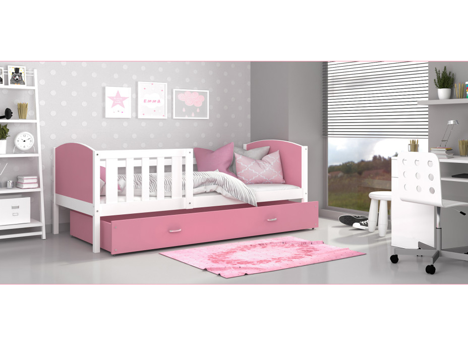 Detská posteľ so zásuvkou TAMI R - 200x90 cm - ružovo-biela