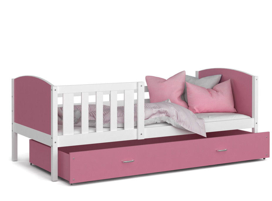 Detská posteľ so zásuvkou TAMI R - 160x80 cm - ružovo-biela