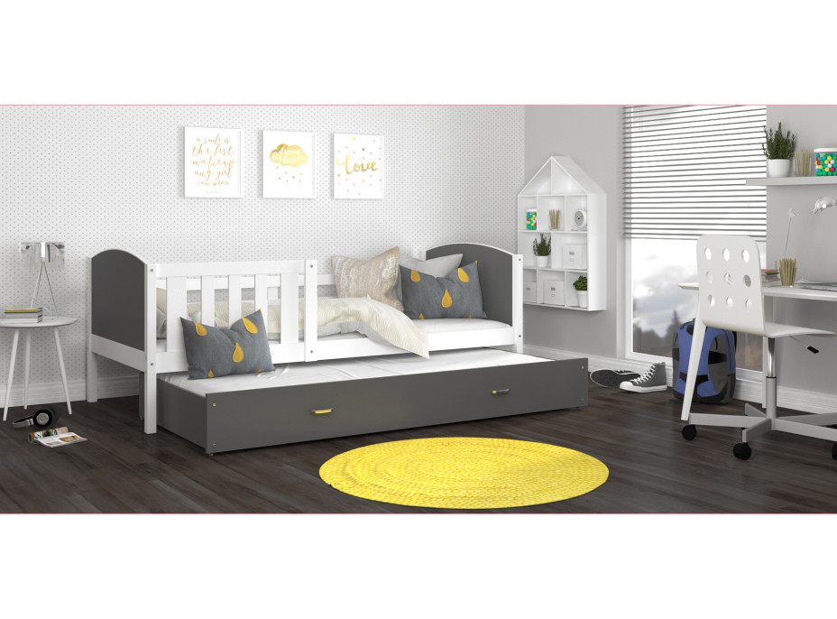 Detská posteľ s prístelkou TAMI R2 - 190x80 cm - šedo-biela