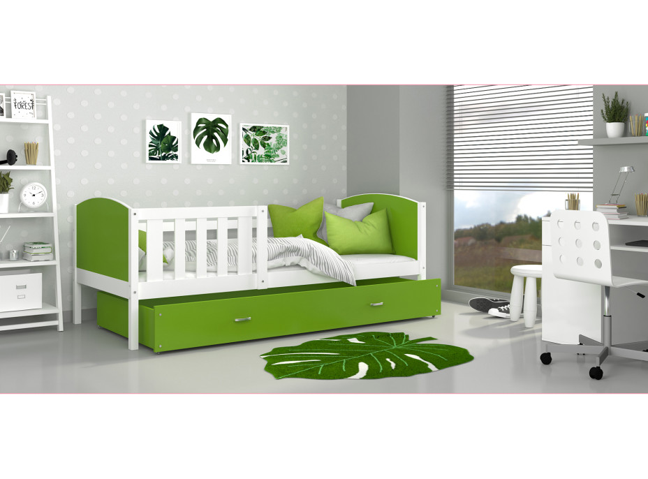 Detská posteľ so zásuvkou TAMI R - 160x80 cm - zeleno-biela