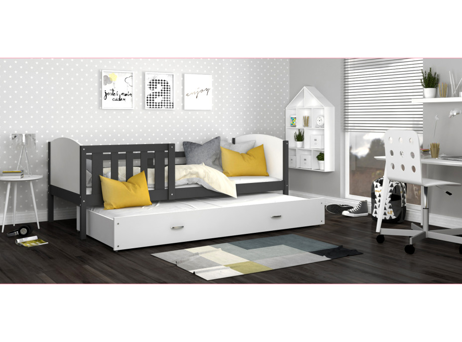 Detská posteľ s prístelkou TAMI R2 - 190x80 cm - bielo-šedá