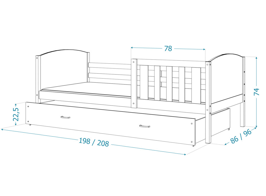 Detská posteľ s prístelkou TAMI R2 - 200x90 cm - modro-šedá