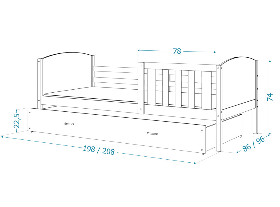 Detská posteľ s prístelkou TAMI R2 - 200x90 cm - šedo-biela