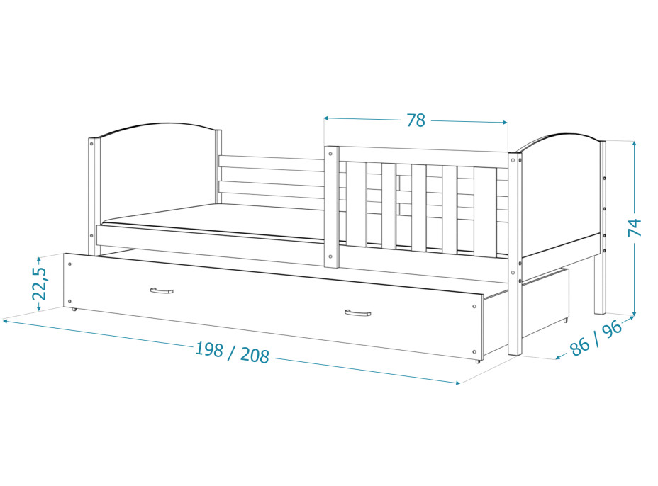 Detská posteľ s prístelkou TAMI R2 - 190x80 cm - HELLO KITTY - biela