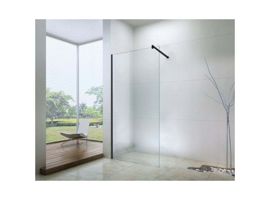 Kúpeľňová pevná zástena WALK-IN 110 cm - čierna - číre sklo