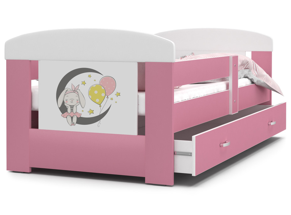 Detská posteľ so zásuvkou PHILIP - 160x80 cm - ružová / králiček