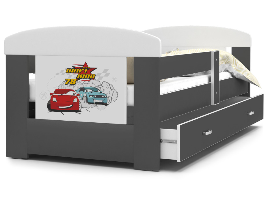 Detská posteľ so zásuvkou PHILIP - 160x80 cm - sivá / Drift King