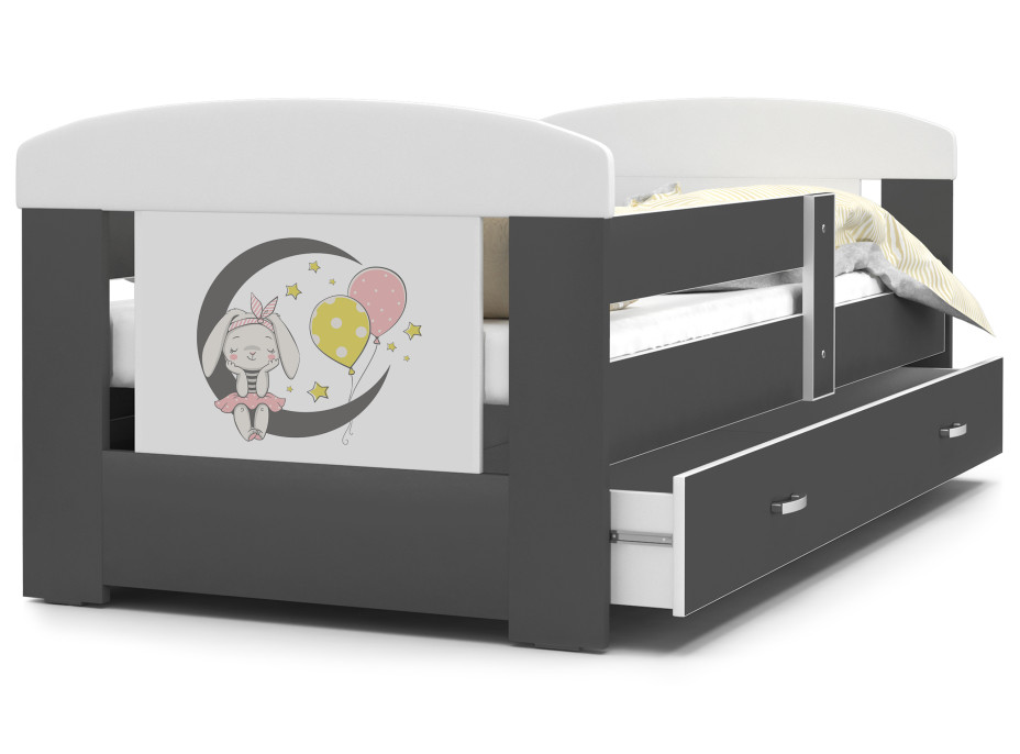 Detská posteľ so zásuvkou PHILIP - 160x80 cm - sivá / králiček