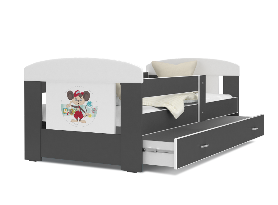 Detská posteľ so zásuvkou PHILIP - 180x80 cm - sivá / Mišák