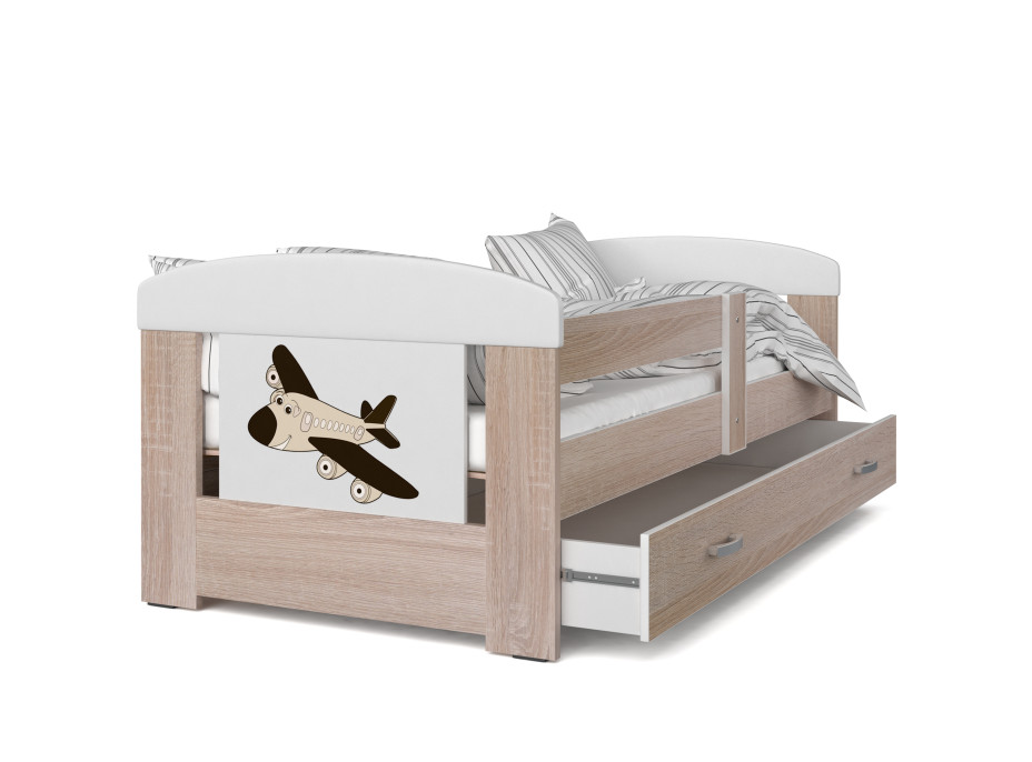 Detská posteľ so zásuvkou PHILIP - 140x80 cm - sonoma / lietadielko