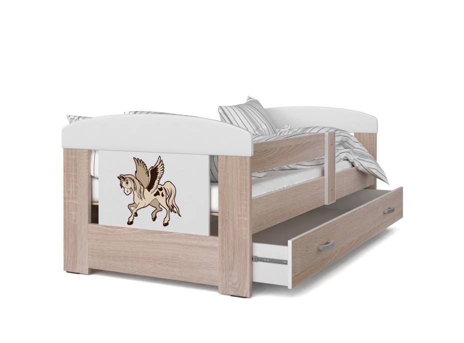Detská posteľ so zásuvkou PHILIP - 140x80 cm - sonoma / jednorožec